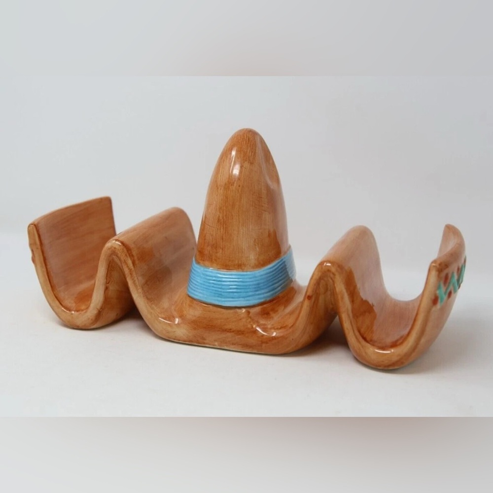Vintage Southwestern Lotus Pottery 1995 Taco Holder Ceramic Sombrero Hat 13”